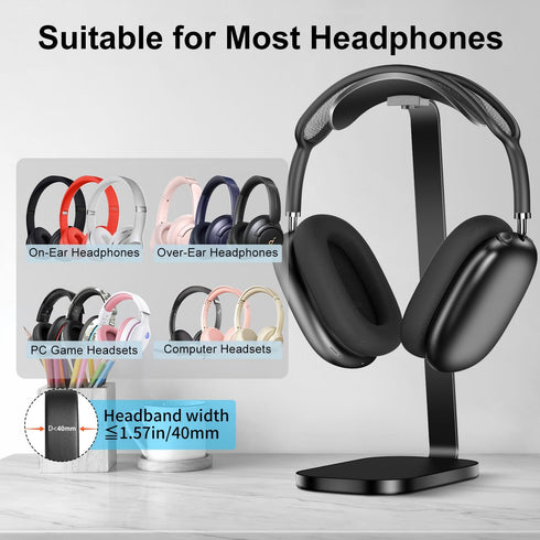 Headphone Stand for AirPods Max, Heavy Base Desk Stand with Aluminum Supporting Rod for All Headphones - Black