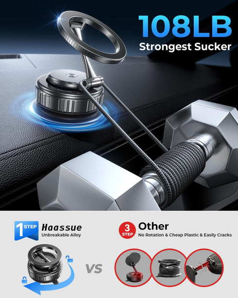 Haassue 2026 109+LBS 2800+GF 360 1217&Samsung, Ultimate Vacuum Magnetic Car Phone Holder Super Strong Suction