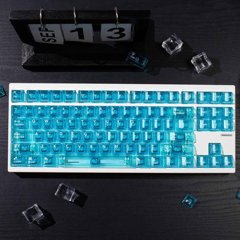 mintcaps Crystal Clear Keyboard Keycaps, Transparent PC Cherry Profile Blue Keycap Set for MX Switches