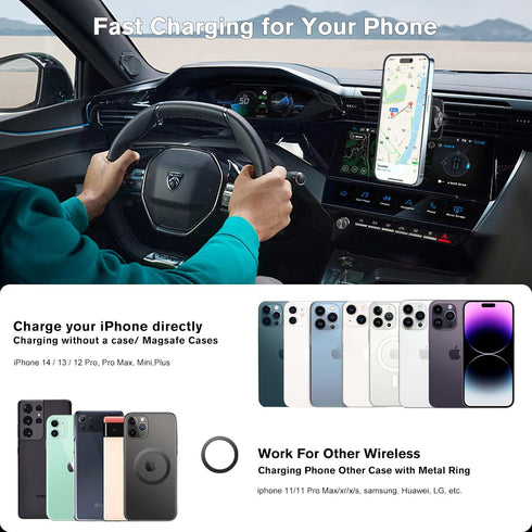 OHLPRO MagSafe Car Mount, Super Strong Magnetic Wireless Charger for iPhone 15 Pro Max, with QC 3.0 Adapter