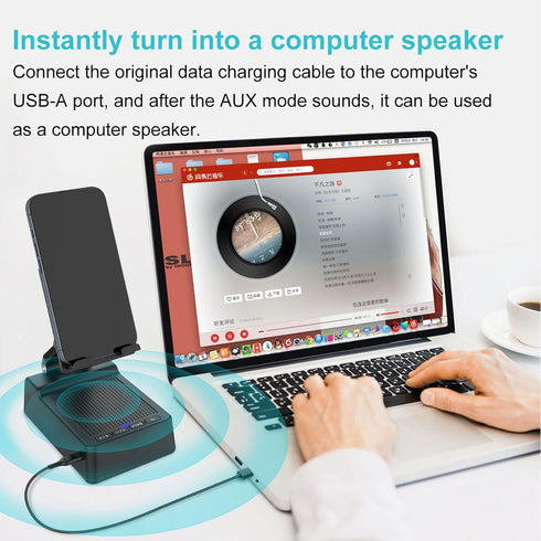 Birthday Gifts for Men, Cell Phone Stand with Wireless Bluetooth Speaker and Anti-Slip Base for Desk (Black)