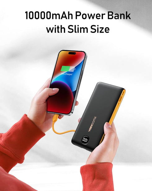VEEKTOMX 10000mAh, Pack 17/16/15, Portable Charger with Built in Cables Power Bank for iPhone with Wall Plug, Travel