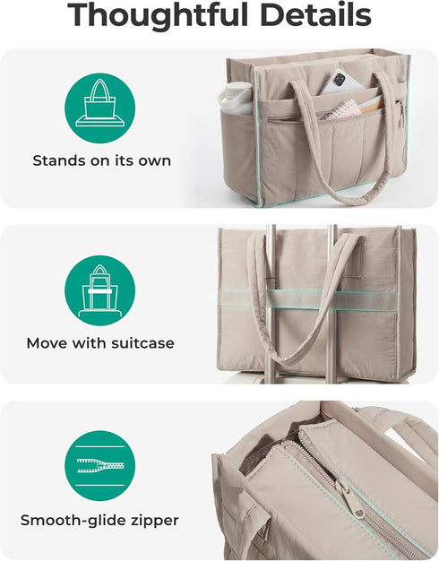 15.6 Inch BAGSMART Tote Bag for Women Puffer Laptop Work Bag Large Purse Shoulder Handbag Crush Bow Tote with Insulated