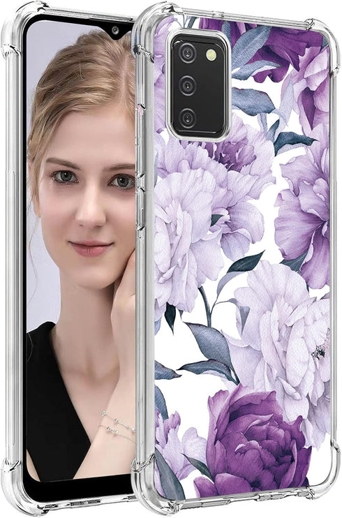 Samsung Galaxy A03S Case, TPU Soft Rubber Reinforced Anti-Fall Mobile Phone Cover for Galaxy A03S (Purple flower)