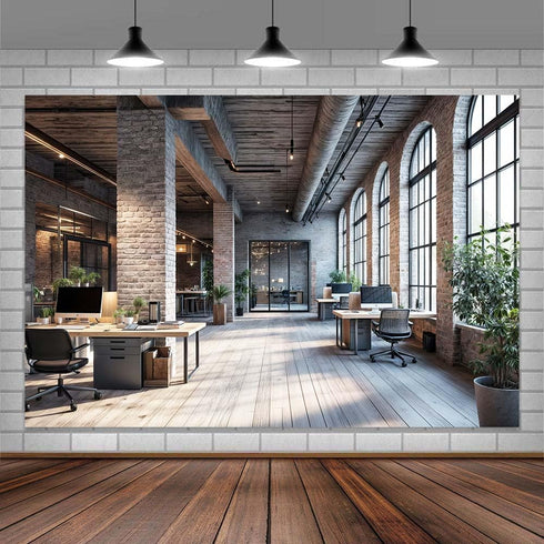 JAWO 7X5ft Modern Office Backdrop for Video Conference Business Backdrops Rustic Brick Wall Virtual Office Scene