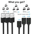 3 in 1 Magnetic Charging Cable (3 Pack: 3.3/6.6/6.6ft) - Fast 3A Charger for Lightning/USB-C/Micro-USB Devices - Black