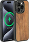 molzar Grip Series Magnetic Case for iPhone 15 Pro | Black/Walnut Wood | Built-in Magnet Ring | MagSafe Compatible