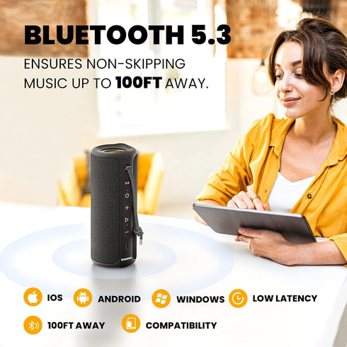 MIATONE Bluetooth Speakers 36W Portable with Stereo Sound Bass, Bluetooth 5.3 Wireless, USB Type C Outdoor, 5000mAh 16H