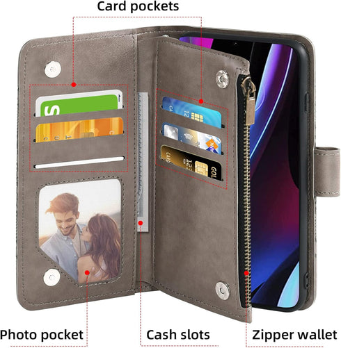 Asuwish Grey Wallet Cover for Motorola Edge+ Plus 2022/Edge X30/30 Pro, with Tempered Glass Screen Protector