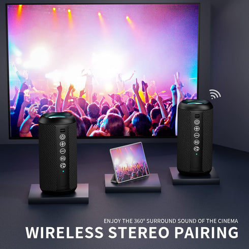 Ortizan Portable Bluetooth Speaker - IPX7 Waterproof with 24W Loud Stereo Sound, RGB Lights, 30H Playtime