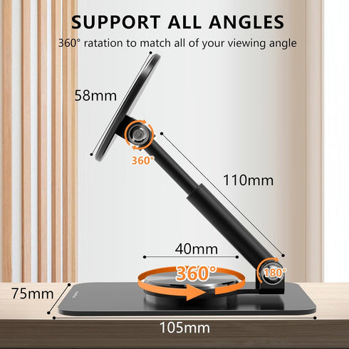 Magnetic Phone Stand Compatible with MagSafe, 360° Rotation Base, Adjustable Height, Aluminum Stand for iPhone 15 14 13
