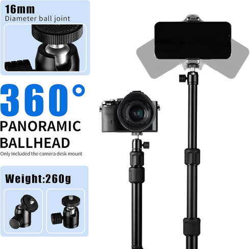 Selens 9.4"-18.5" 1/4" Tabletop Camera Desk Mount Stand, with Ball Head, Adjustable Desktop Stand Mount for DSLR