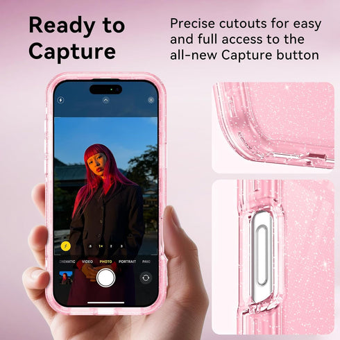 DUEDUE 17 17 6.3", for iPhone Pro Case, Glitter Anti-Yellowing Shockproof Protective Transparent Cover Bling Sparkle