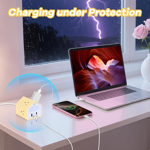 GLCON 20W 4 3 Handy Power Strip with Night Light - Yolk-Yellow Power Strip Surge Protector - USB C Charging Station