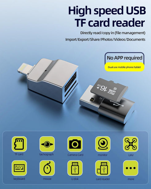 Lightning to USB TF Adapter Micro SD Card Reader for iPhone 14 13, Apple MFI Certified Dongle for Samsung OTG