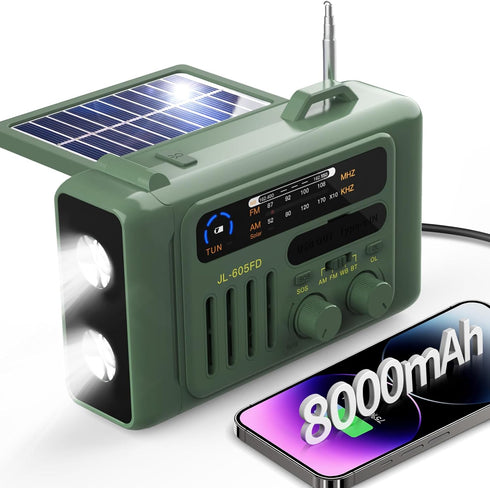 Emergency Weather Radio, 8000mAh Hand Crank Radio, Solar AM/FM/NOAA Portable Radio with Bluetooth Speaker