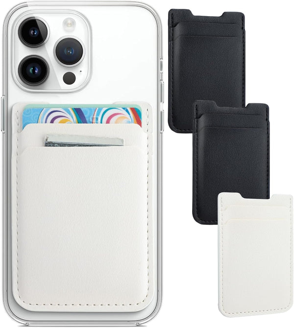 Phone Wallet Stick on, 2Pack Phone Card Holder for Back of Phone Case, Leather Credit Card Holder for iPhone, Android