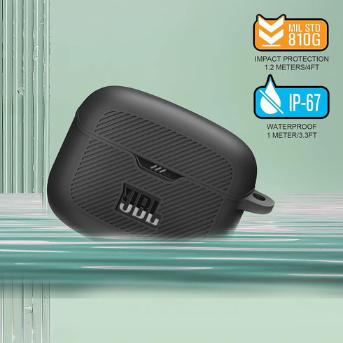 Black Silicone Case Compatible with Tune Buds, Shock Proof Waterproof Protective Cover with Metal Carabiner [Front LED