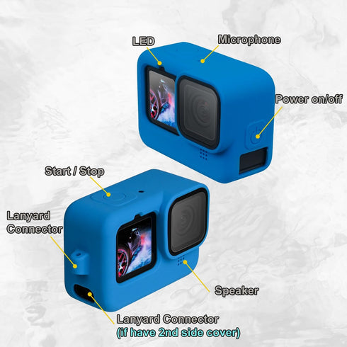 SIOTI Hero12 Black Protective Case, 2 Packs (Blue + Black) with Lanyard + Lens Cap for Go Pro Hero 9/10/11/12