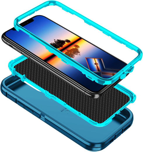 for iPhone 11 Case, Heavy Duty Shockproof Dropproof Dustproof 3-Layer Protection Hard Cover 6.1 inch, Turquoise