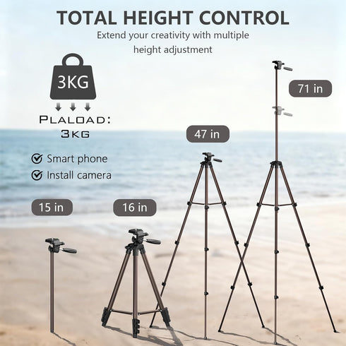 Jishane 71" 6.6 lb Camera Tripod,Lightweight Aluminum Phone Tripod with Wireless Remote, Phone Holder & Carry Bag