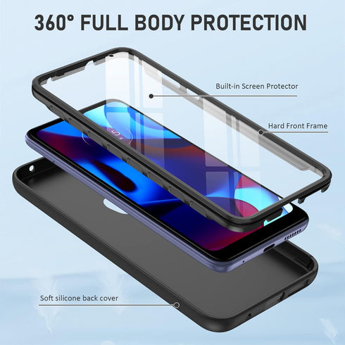 PUJUE Silicone Matte Phone Case for Motorola Moto-G Pure: G Play 2023 | G Power 2022, 360 Full Protection, Black