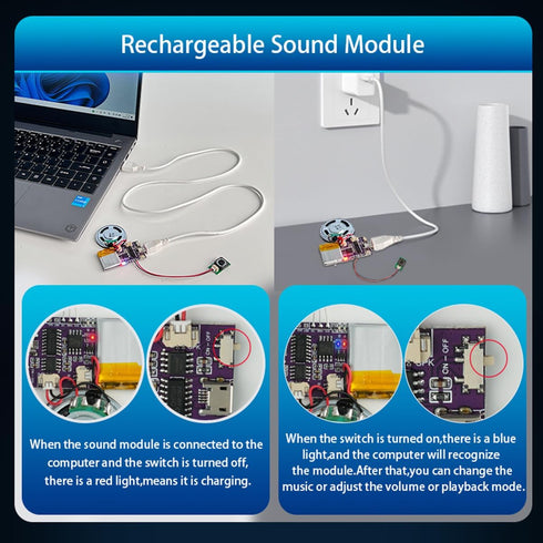 Sound Module, 16 MB Push Button Control Activated Voice Chips, MP3 Music Module for Crafts, Christmas Cards, Speaker