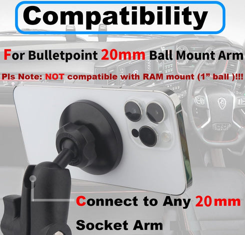 Rigdance 20mm (0.787 inches) 20mm Dash Mount Magnetic Cell Phone Holder for MagSafe iPhone Smartphones, Ball Phone Car