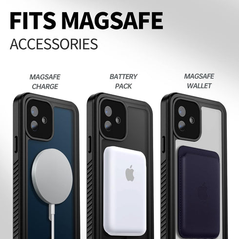 BEASTEK Waterproof Case for iPhone 12, FSN Series IP68 Magnetic Shockproof with Built-in Screen Protector, Red