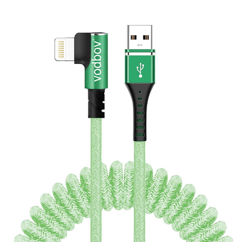 Coil iPhone Charger Cable USB A to Lightning Cord (2ft to 8ft) Mfi Certified CarPlay Right Angle (Sage Green)