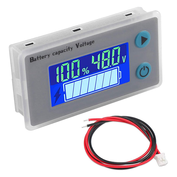 10-100V Battery Monitor LCD, 12V 24V 36V 48V Digital Capacity Voltmeter Tester with Cable