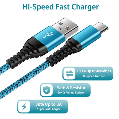 Fast Charging USB Type C Cable 6FT 2-Pack for Samsung Galaxy S24 S23 S22 S21 S20 Ultra, Note 20, OnePlus, Google Pixel.