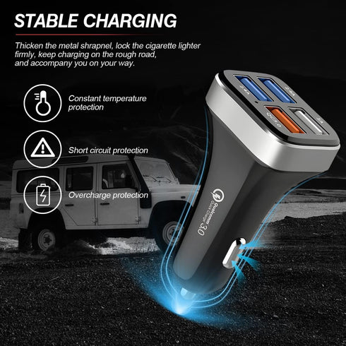 USB Car Charger Adapter, 4 Ports QC3.0 Cell Phone Fast Charger, Multi-Port Smart Quick Charger, Auto Charge Adapter for Cigarette Lighter, Compatible with iPhone, Samsung, All Smartphones by Ankuee