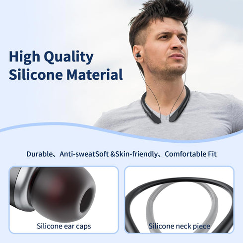 ZIQOPGD Headset IPX5 Neckband Bluetooth Headphones, Retractable Wireless Bluetooth Earbuds with Microphone, Sweatproof