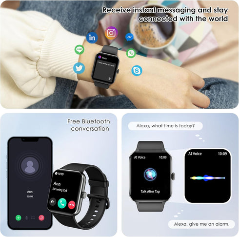 IOWODO Smart Watch, 1.85" Fitness Tracker for Men Women, 100+ Sport Modes, IP68 Waterproof, Heart Rate Monitor