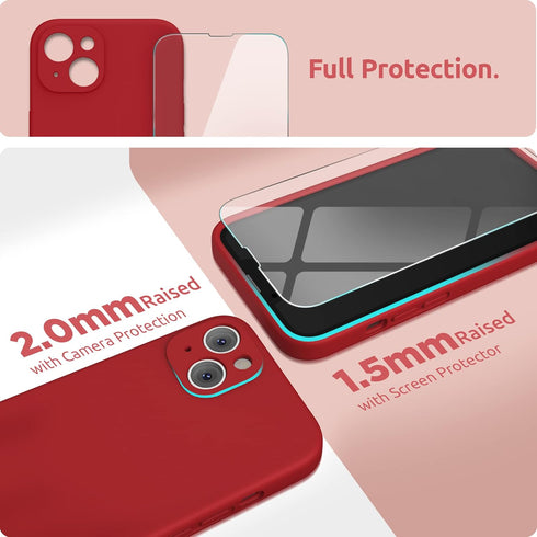 SURPHY iPhone 13 Case (6.1", 2021) - Red Liquid Silicone with Screen Protector, Camera Protection & Soft Microfiber