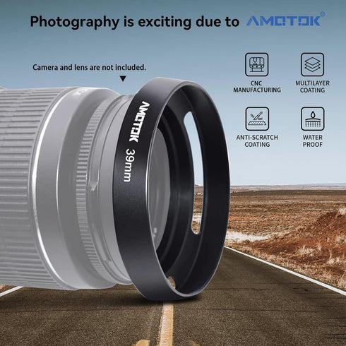 39mm Camera Lens Hood Compatiable All Brands Lenses with 39mm Filter Thread,Made of CNC.Aluminium Hollow Lens Hood
