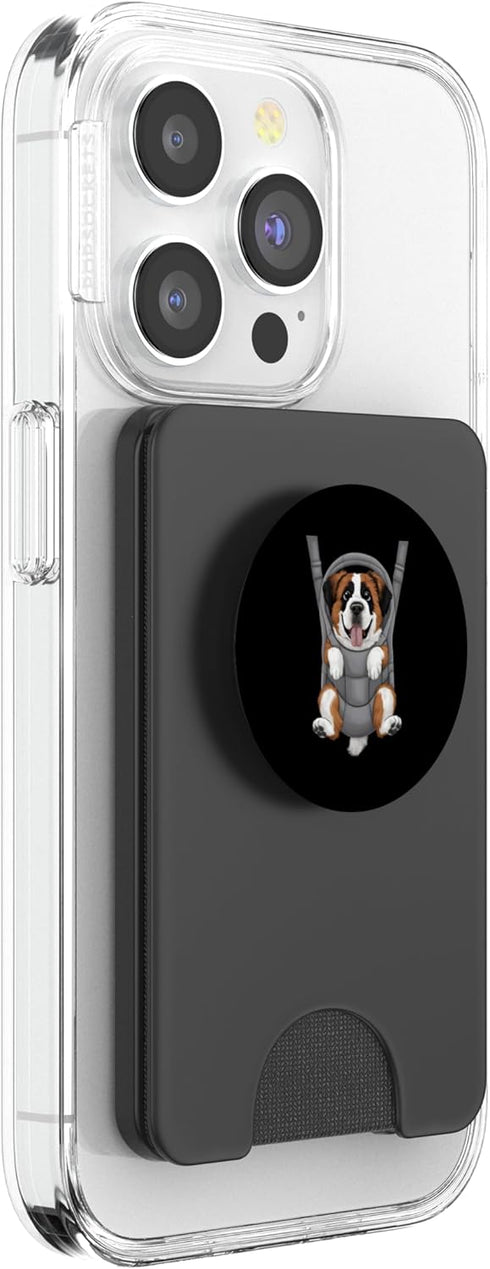 Saint Bernard Puppy Lover PS Funny Saint Bernard Puppy In A Baby Carrier. Dog Lover PopSockets PopWallet for MagSafe