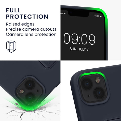 kwmobile 13 Case Compatible with Apple iPhone - Case with Hand Strap and Stand Soft TPU Silicone Coating - Blueberry
