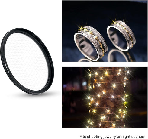 PROfezzion 72mm Star Filter Kit - 3 Pieces Adjustable Cross Screen Starburst Filter for Nikon Z6 Z7 Fujifilm X-T3 & More