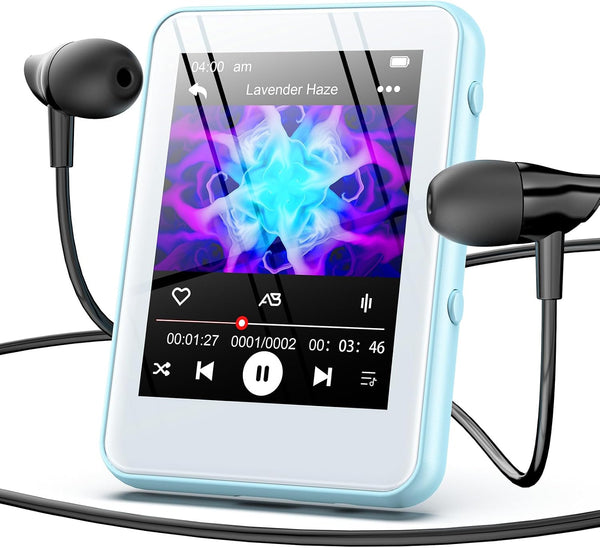 JOJOLEPAI Light Blue MP3 Player with Bluetooth 5.3, 32GB Touchscreen Portable Music Player,Built-in