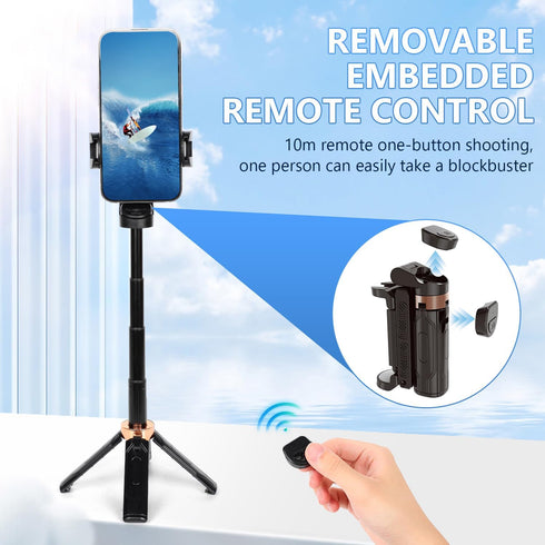 Luvandier JC-25 3-in-1 Mini Selfie Stick Tripod, Floor-Standing Quadripod for Taking Photos, with Detachable Embedded