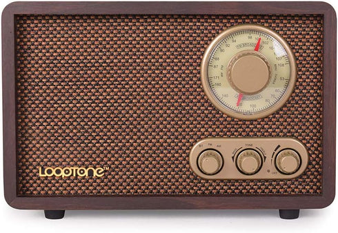 LoopTone FM AM Radio Retro Wood Radio with Bluetooth Play Mp3 and Antenna