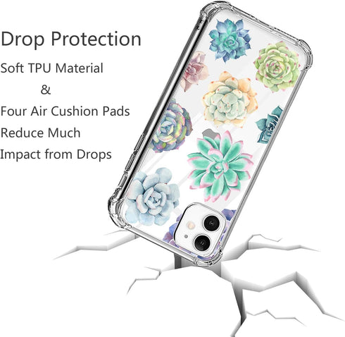 Succulent Clear Case for iPhone 11 Year 2019, Floral Back Cover, Cute Design Transparent Flexible TPU Bumper