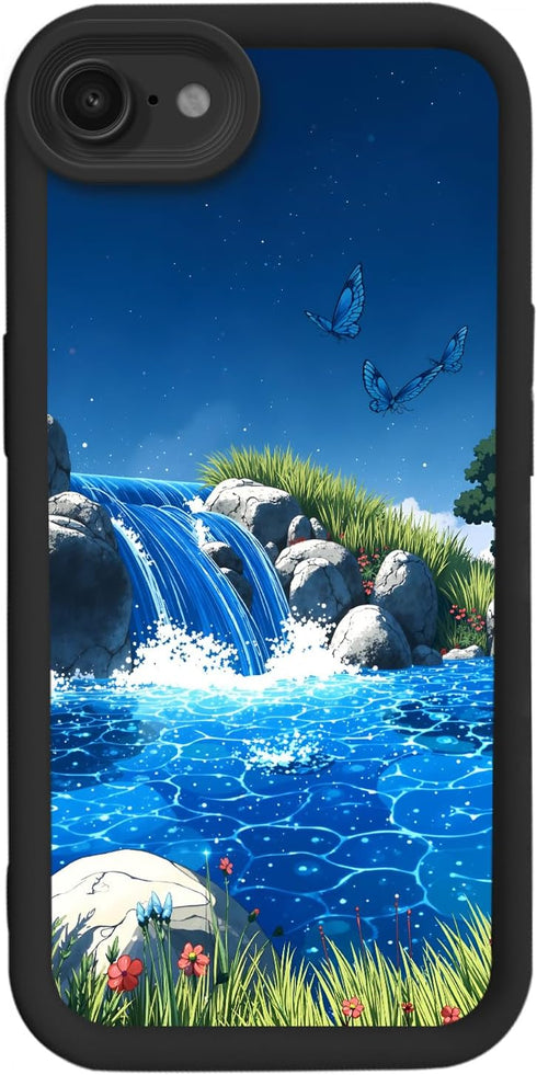 Branwen 16E 6.1 inch for iPhone Case Blue Waterfall Butterfly Soft Touch Step Design, Sparkling Water, Vivid Hues