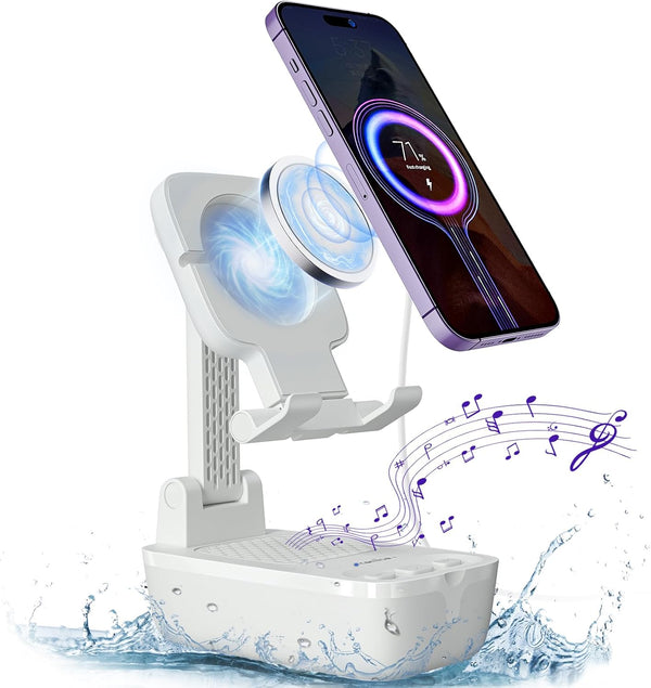 comiso Waterproof Cell Phone Stand with Bluetooth Speaker, Anti-Slip Design Shower Phone Speaker for Smartphones