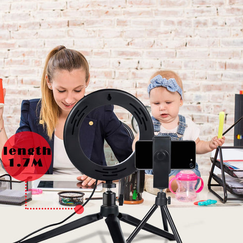 LED Ring Light 6" with Tripod Stand for YouTube Video and Makeup, Mini Camera Light with Cell Phone Holder