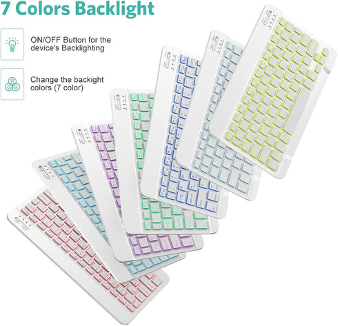 TECURS Bluetooth Keyboard and Mouse Combo for iPad, 7-Color Backlit Rechargeable Wireless Keyboard & Mouse