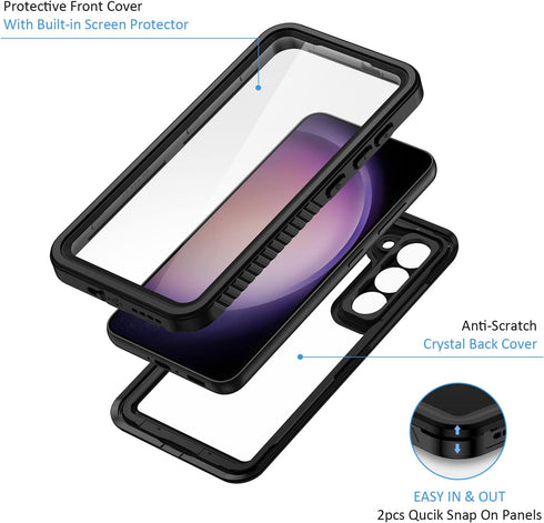 Lanhiem Galaxy S23+ Case, Rugged IP68 Waterproof & Dustproof Cover with Built-in Screen Protector, Black/Clear.