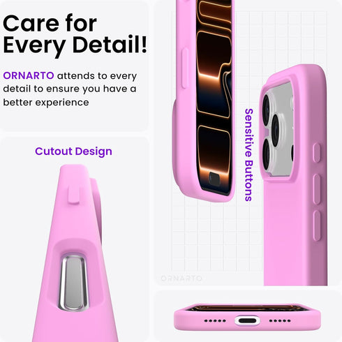 ORNARTO 17 6.3", 4 17 Compatible with iPhone Pro Case Slim Liquid Silicone Layers Full Covered Soft Gel Rubber